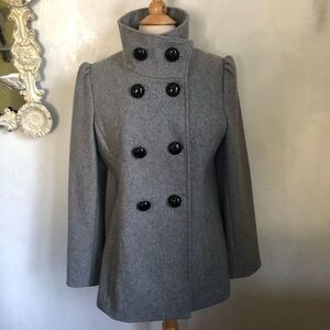 M.Julian double breasted grey peacoat 55%wool, lined, cute buttons Size Large